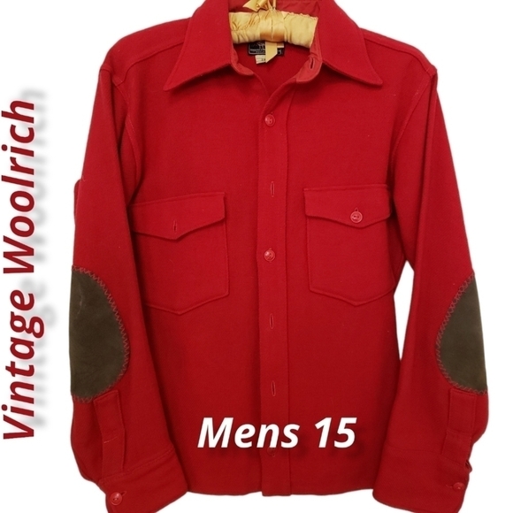 Woolrich Other - Vintage Woolrich Red Leather Patch Sleeve Button Up Shirt Red Mens 15 S